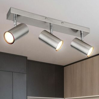 ETC Shop Etc-shop - Plafoniera argento faretto soffitto 3 fiamme plafoniera soggiorno nichel con faretti mobili, metallo, 3xGU10, LxPxH 41x6x12 cm