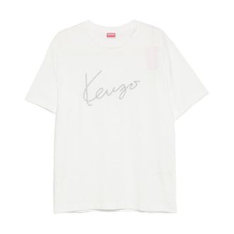 Kenzo Tops, Heren, Wit, M, Katoen, Signature Embroidered T-shirt