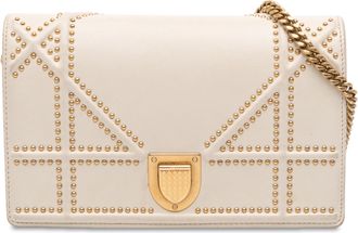 Dior Womens Pre-owned Studded Lambskin Diorama Wallet On Chain - Ivory Leather - One Size