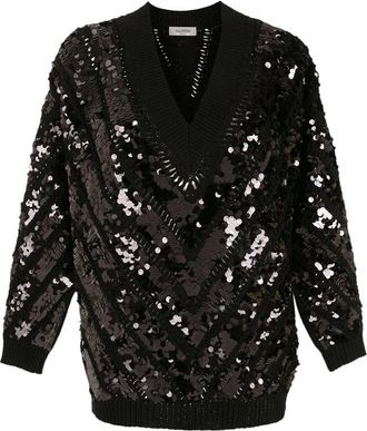 Valentino Garavani Sequin-Embellished V-Neck Jumper