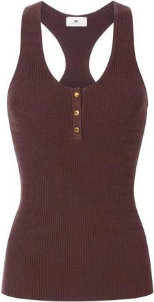 Elisabetta Franchi Tops, Dames, Bruin, M, Mouwloze Gebreide Top met Racerback