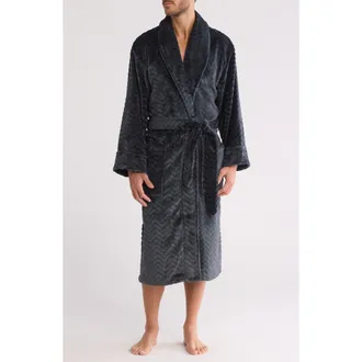 Daniel Buchler Chevron Heather Plush Robe in Black at Nordstrom Rack, Size Medium/large