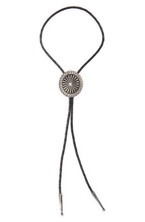 Ralph Lauren Leather Bolo Tie with Concho in Black/vtg Silver at Nordstrom