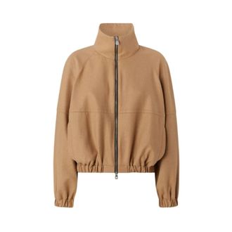 Pinko Pinko, Jassen, Dames, Bruin, M, Katoen, Geribbelde gebreide top met Oval T