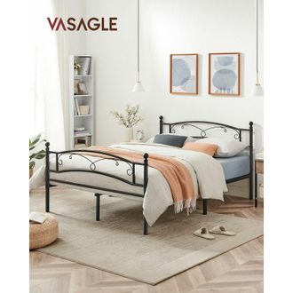 Vasagle Estructura Cama, Somier, Estructura de Metal, para Colchón de 140 x 190 cm, Cama para Huésped, Fácil Montaje, Negro