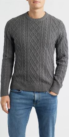 James Campbell Foyer Cable Stitch Cotton & Wool Blend Sweater in Coal at Nordstrom, Size Xx-Large