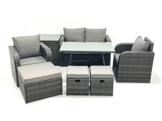 Fimous Outdoor Garden Furniture Set with Reclining Chair 3 Footstool Side Table in Dark Grey