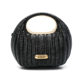 sacai Black Rattan Handbag with Metal Logo - female - Sacai - Handbags - Black - ONE SIZE - Bags