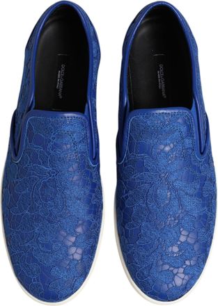 Dolce & Gabbana Mens Blue Leather Lace Slip On Sneaker Shoes Polyester