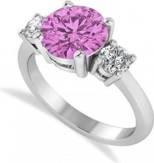 Allurez Round 3-Stone Pink Sapphire & Diamond Engagement Ring 14k White Gold (2.50ct)