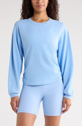 Zella Ruched Side Cotton Blend French Terry Sweatshirt in Blue Pacid at Nordstrom, Size X-Small