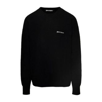 Palm Angels Round-neck Knitwear, male, Black, Size: S Logo Grande Round-neck Knitwear