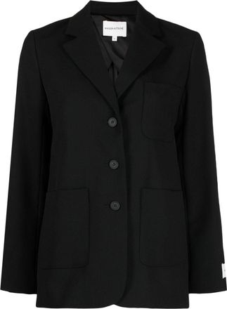 Maison Kitsun&eacute; logo-tag textured single-breasted blazer - women - Wool/Polyester/Viscose - 36 - Black