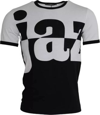 Dolce & Gabbana Jazz Print Katoenen T-shirt met Korte Mouwen - Heren - T-shirts - Zwart - XS - Katoen - Tops