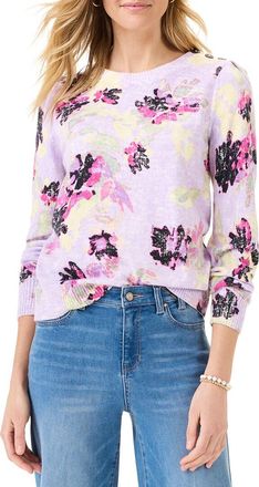 Nic+Zoe Nic+Zoe Tossed Florals Cashmere-Blend Sweater