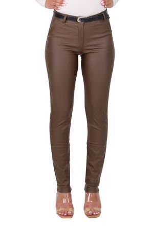 Malito more than fashion Malito - Womens Chino Trousers - Chic Elastic Leather Look Trousers - Festive Elegant Stretch Womens Trousers 1031 (S-XXL), dark brown, XXL