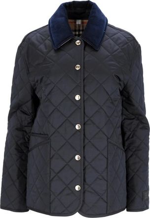 Burberry Corduroy Collar Diamond Quilted Jacket - Heren - Zomerjassen - Blauw - M - Katoen - Jassen