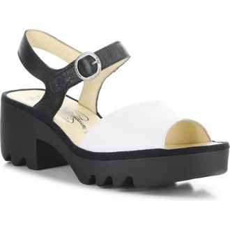 FLY London Tull Platform Sandal in White/Black at Nordstrom, Size 10-10.5Us