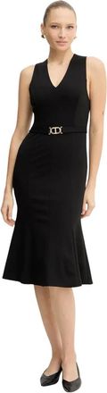 Twinset Jurk met V-hals en ceintuur - Dames - Casual kleedjes - Zwart - L - Polyester - Kleedjes