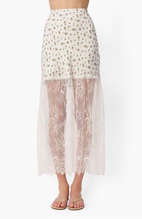Cami NYC Flo Midi Skirt with Lace Hem in Fleurette Ditsy at Nordstrom, Size Xx-Small