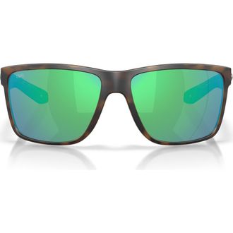 Costa Broadbill II XL 62mm Polarized Oversize Rectangular Sunglasses in Matte Tortoise /Green 580G at Nordstrom