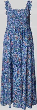 Apricot Midikleid aus Viskose mit Smok-Details in Blau Melange, Gr&ouml;&szlig;e M