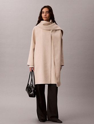 Calvin Klein Abrigo Con Bufanda De Mezcla De Lana