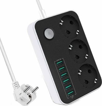 OEM Regleta Con 6 Puertos Usb, 3 Compartimentos, 2500w, 17w, 5v, 3.4a, Cable De 1.6m, Con Interruptor De Protecci&oacute;n Contra Sobrecarga