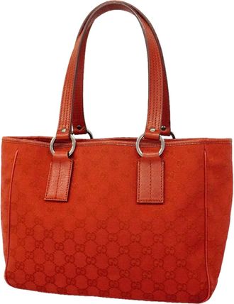 Gucci Red Color Canvas Tote Bag (Pre-Owned)