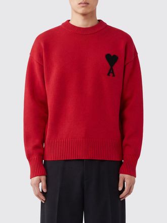 Ami Maglia girocollo in lana con logo a contrasto