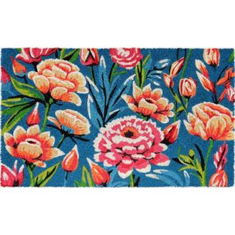 Imports Decor Dahlia Floral Coir Door Mat, Vibrant Flower Coconut Fiber Doormat with Non-Slip PVC Backing, Decorative Indoor Outdoor Entryway Rug