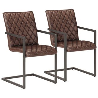 vidaXL Vidaxl - Sillas Voladizas De Comedor 2 Unidades Cuero Aut&eacute;ntico Marr&oacute;n