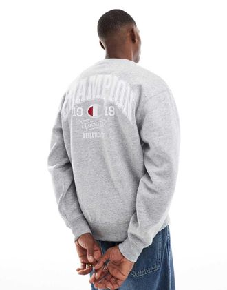 Champion Felpa girocollo grigia con stampa stile college sul retro-Grigio