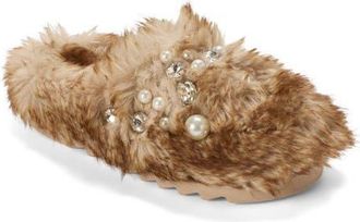 Dearfoams Annabelle Pile Clog with Embellishment in Natural at Nordstrom, Size X-Large M