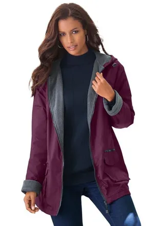 Roaman's Plus Size Hooded Nylon Jacket in Dark Berry at Nordstrom, Size Medium
