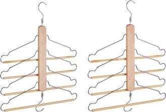 Relaxdays Perchas M&uacute;ltiples, 4 En 1, Ahorra Espacio, Set De 2, Barra Pantalones, Madera Loto Y Metal, Natural Y Plateado - Relaxdays