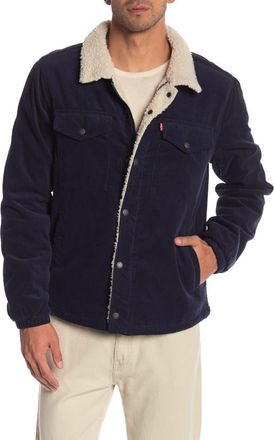 Levi's Corduroy Faux Shearling Lined Trucker Jacket in Navy at Nordstrom Rack, Size Xx-Large