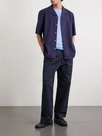 Officine G&eacute;n&eacute;rale Eren Camp-Collar Cotton and Lyocell-Blend Seersucker Shirt