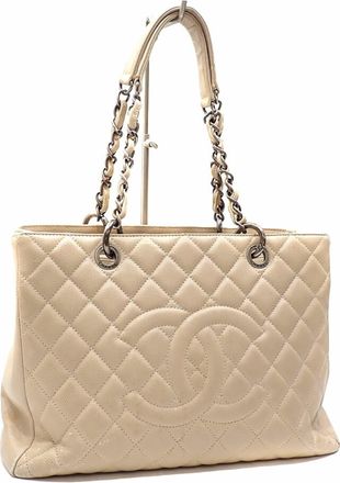 Chanel Matelasse Beige Grained Calfskin Tote Bag (Pre-Owned)