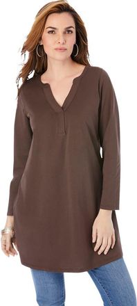 Roaman's Ultimate Y Neck Tunic in Chocolate at Nordstrom, Size Medium