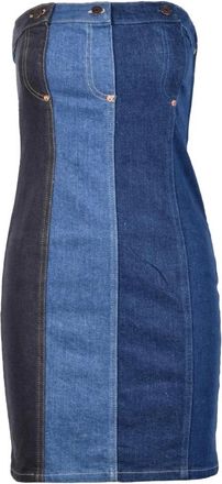 Moschino Denim buisjurk met patchworkdetails - Dames - Korte kleedjes - Blauw - S - Denim - Kleedjes