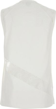 Pinko Womens Crew Neck Top With Lace Trim White Cotton Tops