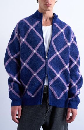 Topman Argyle Zip Cardigan in Blue Multi at Nordstrom, Size Small