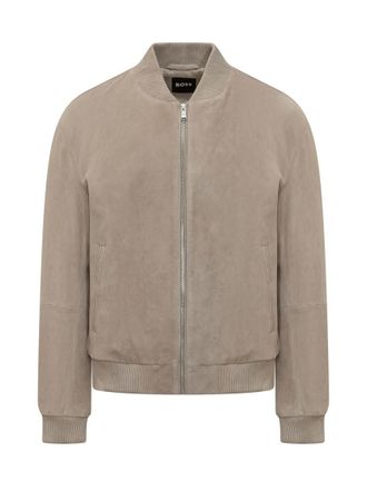 HUGO BOSS Beige Solid Mock Collar Jacket