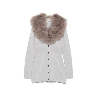 Blumarine Faux-fur Collar Ribbed Cardigan