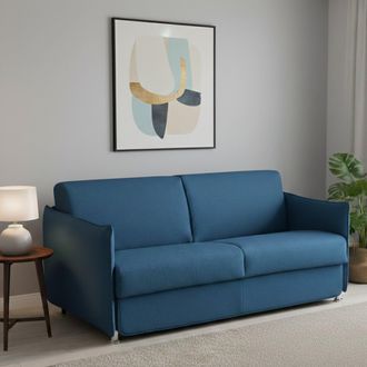 Dmora Sof&aacute; Cama 2 Plazas Follina, Desenfundable, Con Almacenamiento, Hecho En Italia, Apertura Abatible, 160x95 Cm Azul