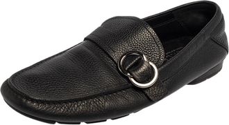 Versace Black Leather Slip On Loafers
