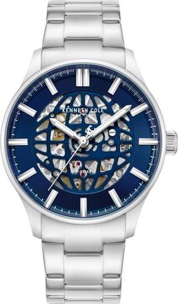 Kenneth Cole The Thompson Skeleton Automatic Bracelet Watch, 43.5mm in Silver at Nordstrom