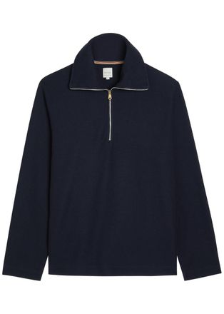 Paul Smith Half-zip Waffle Wool-blend Jumper - Navy - XL