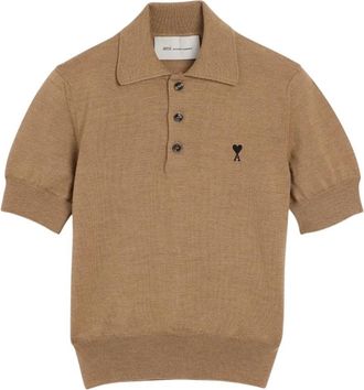 Ami Quota Poloshirt Trui - Dames - Polos - Beige - L - Wol - Tops